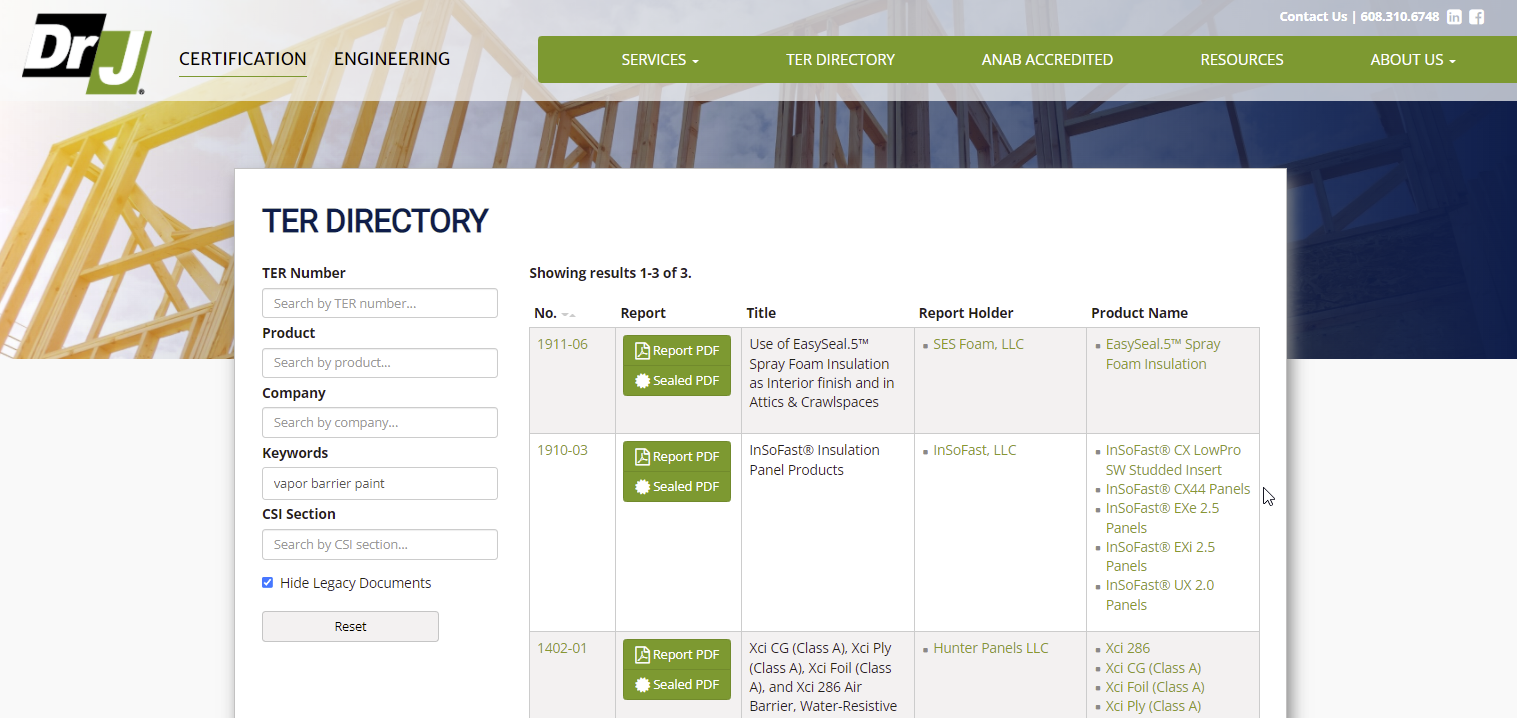 Screenshot of the DrJ TER Directory 